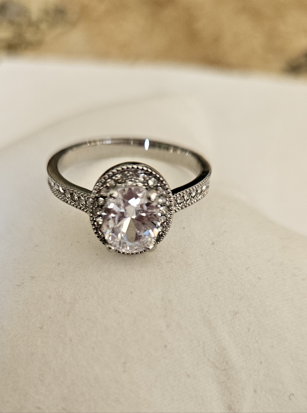 Cubic Zirconia CZ Cluster Halo Ring Silver Tone Size 10 Women's
